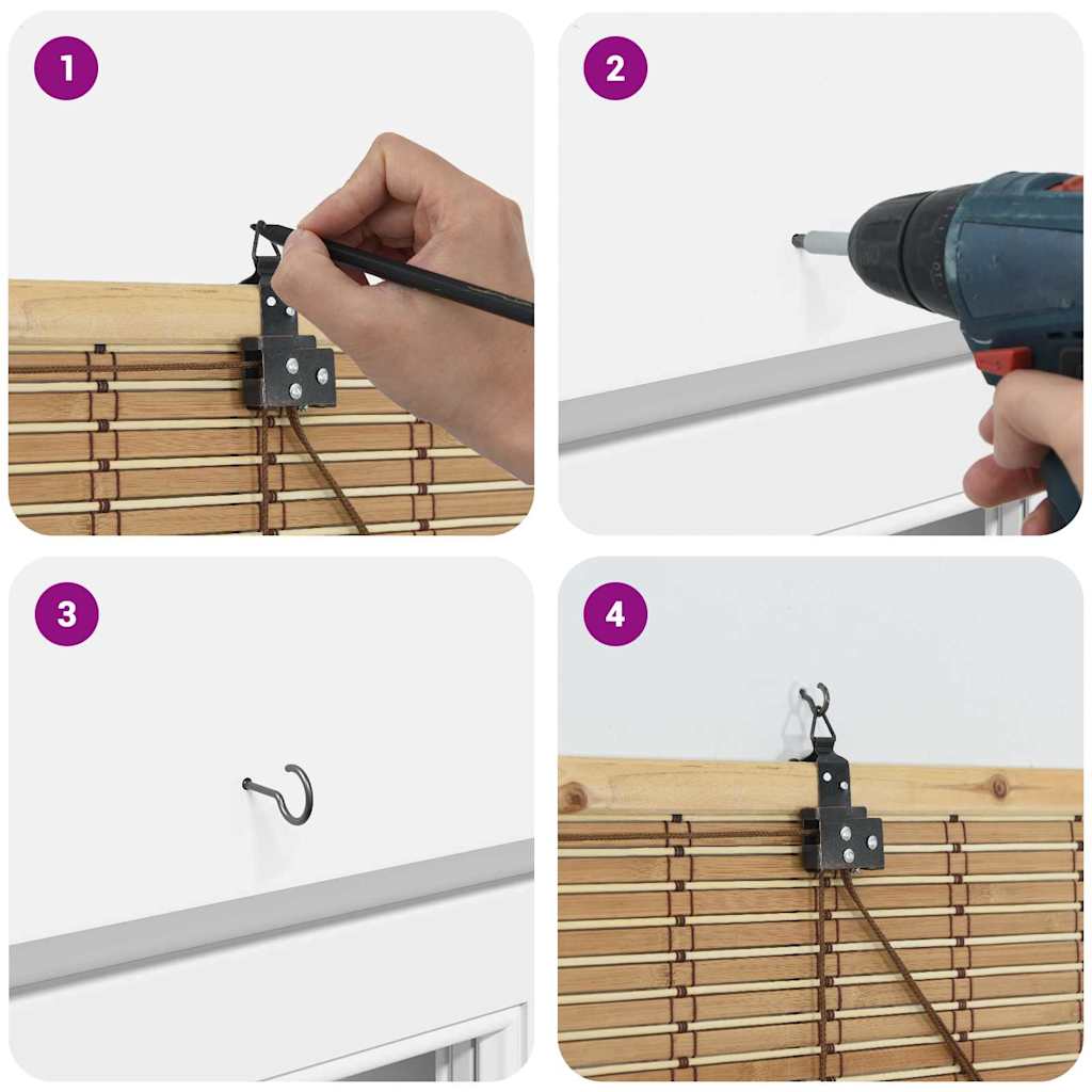 Roller Blind Other Manual Light Brown 120 x 220 cm Bamboo